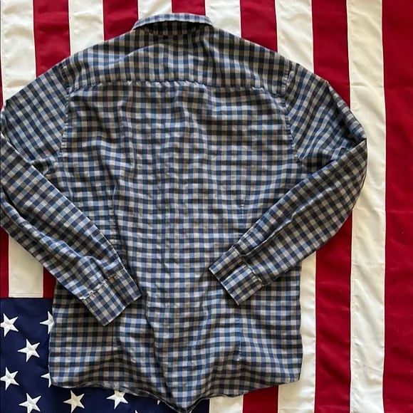 Checkered Blue and Grey Button-Up Shirt - Picture 6 of 15